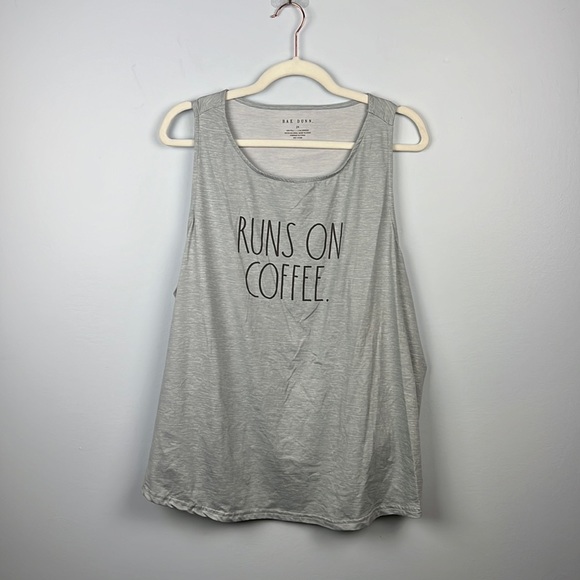 Rae Dunn 2X plus size “Runs on Coffee” casual gray tank - Picture 1 of 5